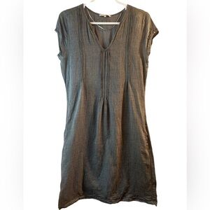 Sandwich Pintuck Linen Blend Short Sleeve Dress